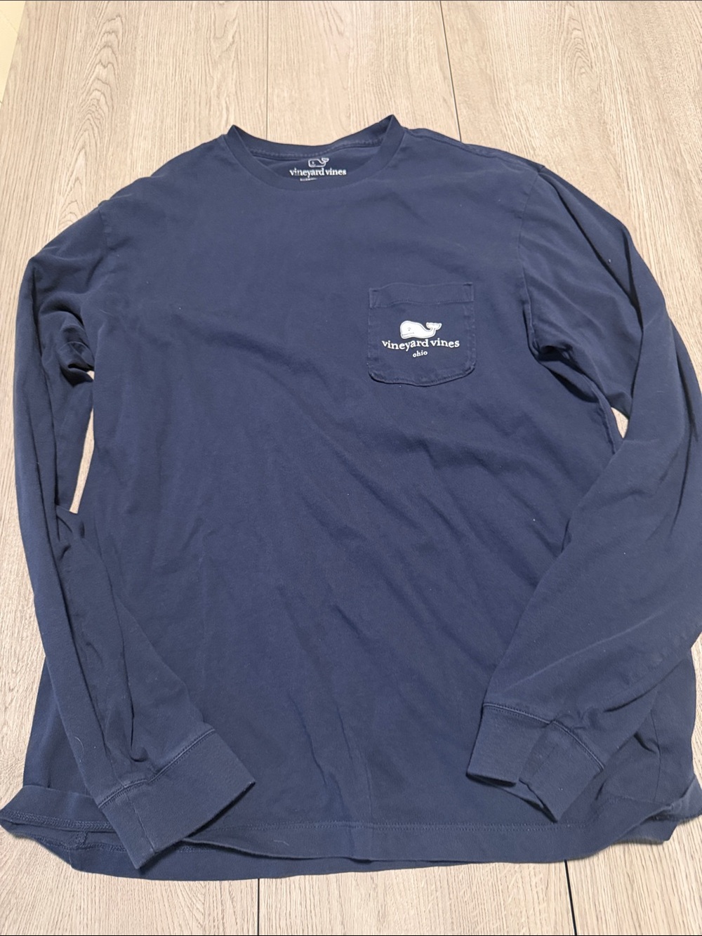 Vineyard Vines Navy Long Sleeve Pocket Tee with White Logo